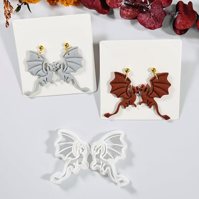 Xaekicr Polymer Clay Cutters Dragon Set – 2PCS Fantasy Dragon Clay Earring Cutters for Polymer Clay Jewelry, Halloween Gothic Clay Tools and Cutters for Cosplay and DIY Crafts