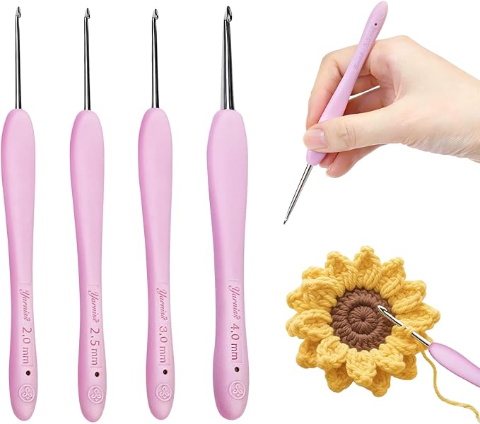 Yarniss Apex Crochet Hooks Set with Case 2.0mm~4.0mm,Hand-Polished Stainless Steel Crochet Hooks with Ergonomic Handle, Pointed Crochet Needle with Deep Groove