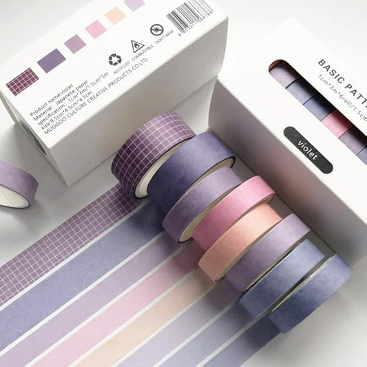 ZDOLAKIDS 8 Rolls Washi Tape Set Basic Solid Color Violet Adhesive Decoration Label Masking Tapes for Journal Scrapbook Planner DIY Art Craft Letter Card Envelope Water Bottle Skateboard