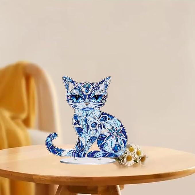 hyzsj DIY Diamond Desktop Ornament Cat,Crystal Diamond Art Painting Tabletop Ornaments Single Sided,Ornament for Adult Beginner Home Office Decor Crafts Gift
