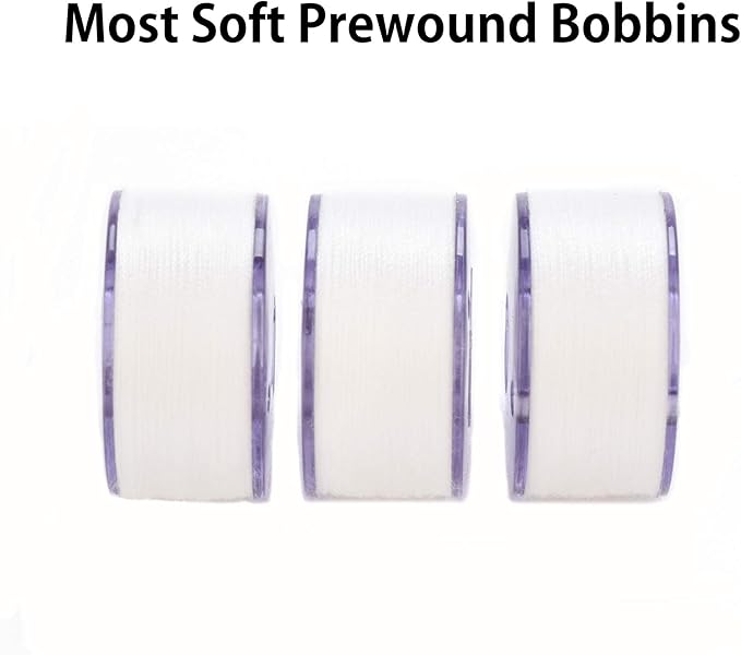Simthread 144pcs White 90 Weight WT(60S/2) Prewound Bobbins Thread Size A Class 15 Plastic Sided Compatible with Brother Babylock Embroidery Thread Sewing Thread Machine DIY