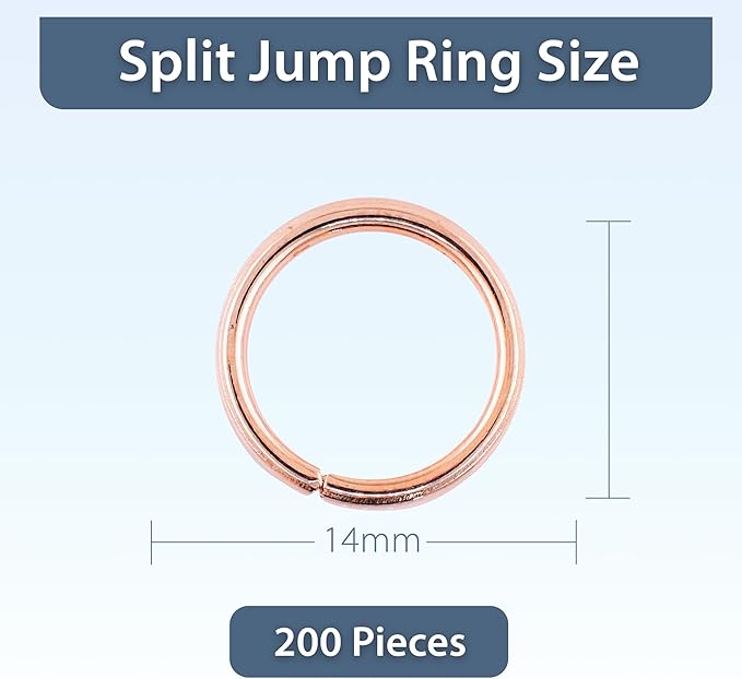 Mandala Crafts Assorted Rose Gold Color Jump Rings Jewelry Findings Metal O Rings for Jewelry Making Supplies - 200 14mm Small Open Jump Rings Kit for Necklace Earring