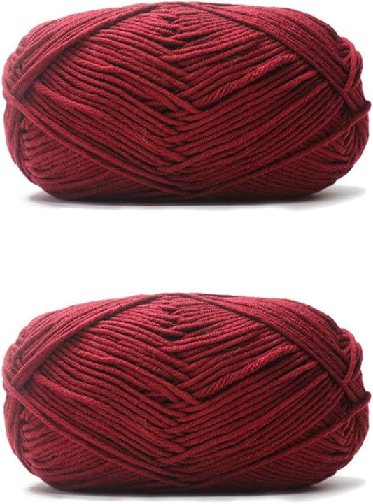 Acrylic & Cotton Blended Knitting and Crochet Yarn Soft Medium Yarn, Breathable and Skin Friendly for Baby Garments, Scarves, Hats, and Craft Projects 200g 16-Wine
