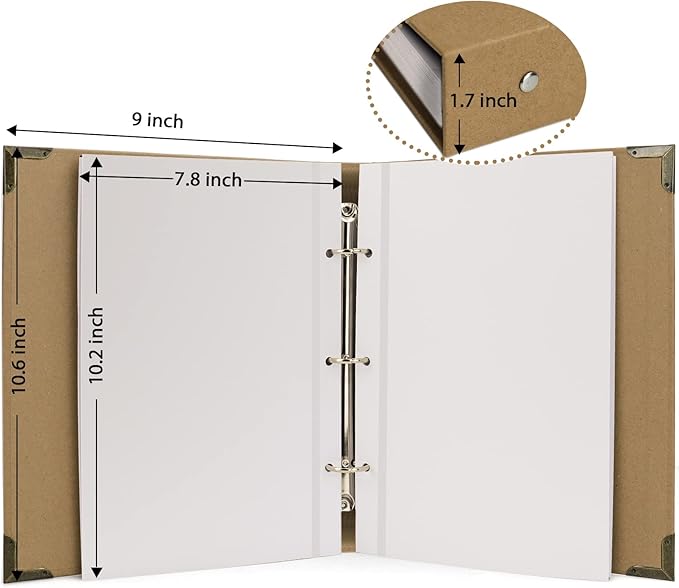 Vienrose Photo Album Self Adhesive 40 Pages Hardcover with DIY Scrapbooking Kit 3 Rings Paper Scrapbook for Lover Friends Kids Wedding Khaki
