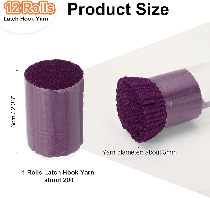 PATIKIL 12 Rolls Latch Hook Yarn, Latch Hook Kit Precut Rugs Yarn Making Crochet Bundles for Rug Adults Beginners Tapestry DIY Craft, Dark Purple