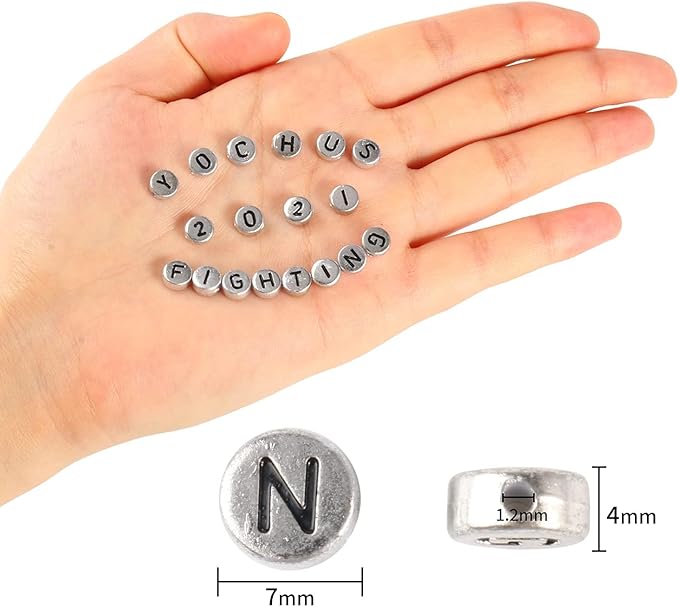 Yochus 1000pcs Silver Mixed Round Acrylic Letter Beads 4x7mm Black Alphabet Number Beads for Jewelry Making and DIY Bracelets