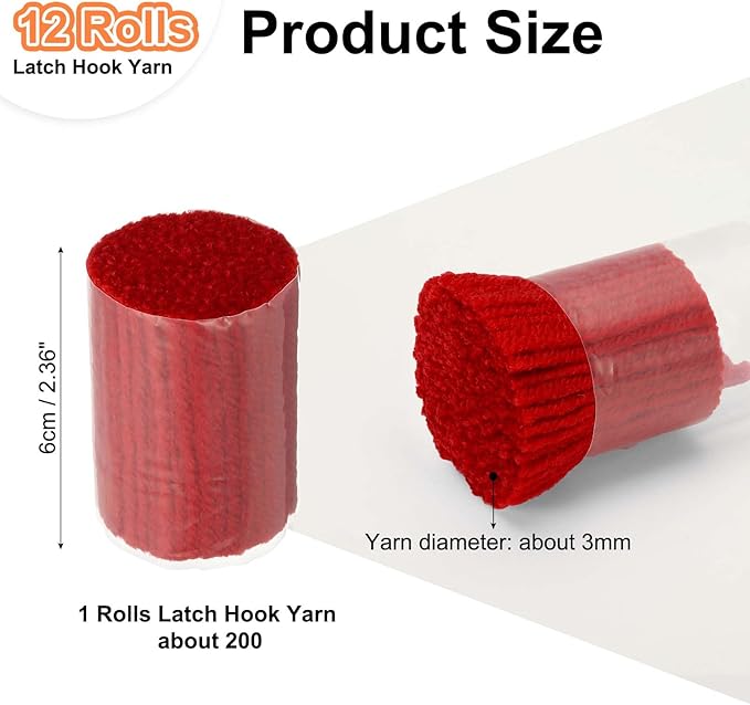 PATIKIL 12 Rolls Latch Hook Yarn, Latch Hook Kit Precut Rugs Yarn Making Crochet Bundles for Rug Adults Beginners Tapestry DIY Craft, Red