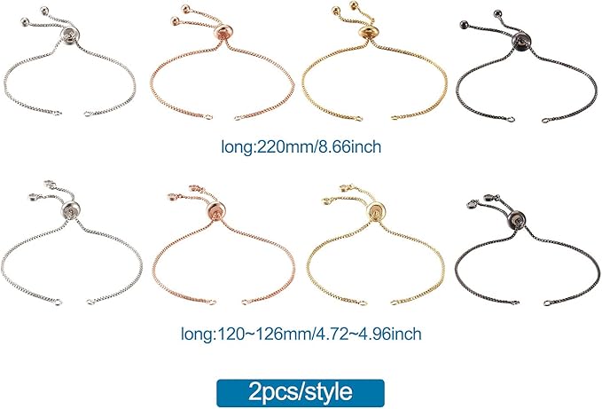 FASHEWELRY 16Pcs Adjustable Slider Bracelet with Ball Ends Slider Extender Chains with Rhinestone Ends for DIY Bracelet Jewelry Making