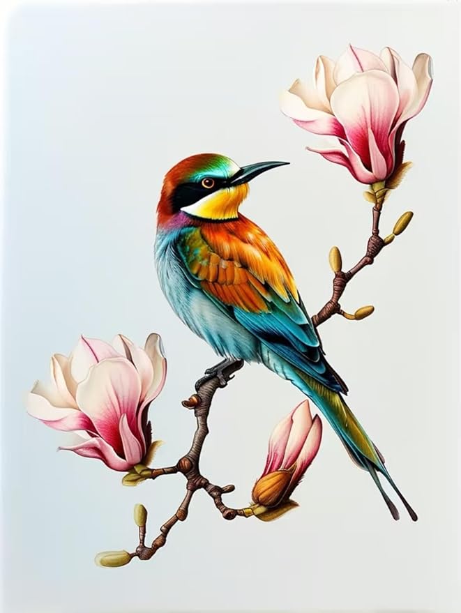 PINFFSHU Colorful Bird Diamond Painting Kits for Adults Beginners Magnolia Flower Diamond Art Full Drill DIY 5D Gem Art Crafts Floral Bird Wall Art Decor Gifts 12x16 Inch