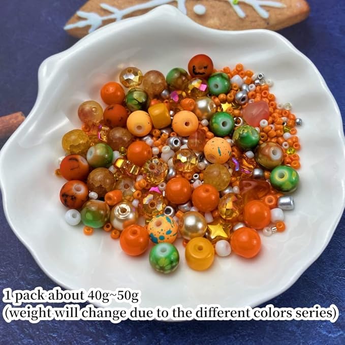 Assorted Glass Resin Beads Multi Size Colors Smooth Cracked Gravel Millet Spacer Beads for Bracelets Necklace Earring DIY Jewelry Making Craft(Orange Series)