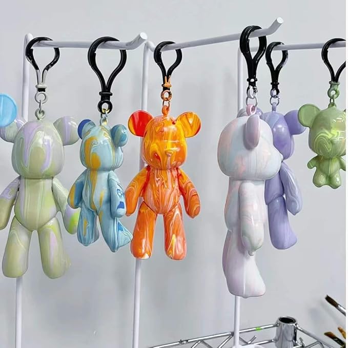 HANDA DIY Painting Fluid Bear Teddy Bear Violent Bear Gloomy Bear Painting Kit Set Creative Home Decorations Handmade Doll Figurine Toys Gift for Birthday Valentines (3 inch Keychain, Bear Mold)