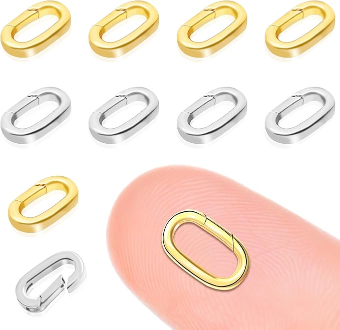 10PCS Oval Clasp Carabiner Necklace Connector Stainless Steel Spring Clasps Bracelet Closures Keychain Lock Clasps Necklaces Clips Key Ring Bracelets Shortener for Jewelry Finding DIY Making Kit (A18)