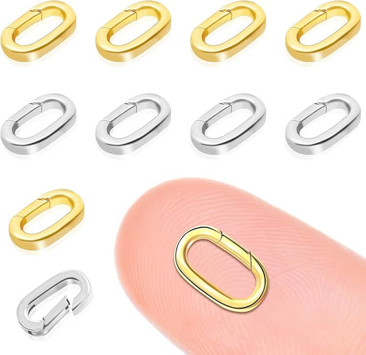 10PCS Oval Clasp Carabiner Necklace Connector Stainless Steel Spring Clasps Bracelet Closures Keychain Lock Clasps Necklaces Clips Key Ring Bracelets Shortener for Jewelry Finding DIY Making Kit (A18)