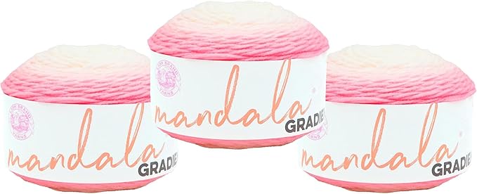 Lion Brand Yarn Mandala Gradient, Multicolor Yarn for Knitting, Crochet and Crafting, Light Pink, 3 Pack