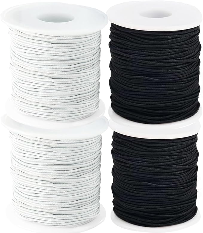 0.8mm Elastic Bracelet String, QBJAYTY Strong Elastic Cord for Bracelets, Stretchy Stretch String for Clay Pony Letter Beads, Friendship Bracelet String Elastic Black White-4 Rolls