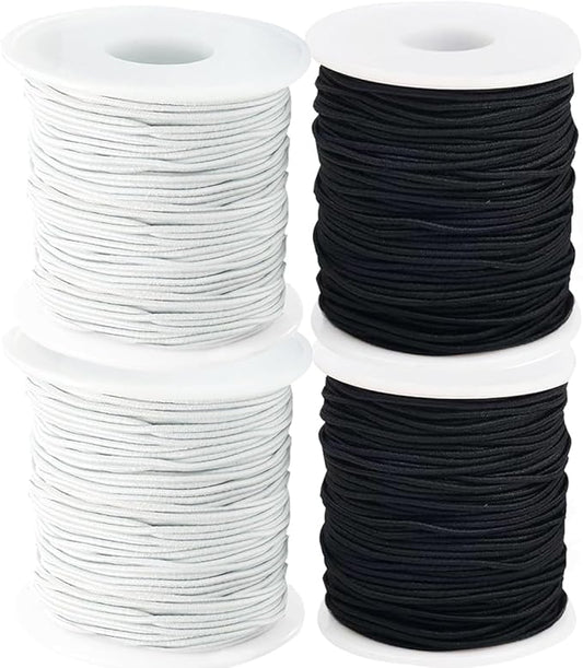 0.8mm Elastic Bracelet String, QBJAYTY Strong Elastic Cord for Bracelets, Stretchy Stretch String for Clay Pony Letter Beads, Friendship Bracelet String Elastic Black White-4 Rolls