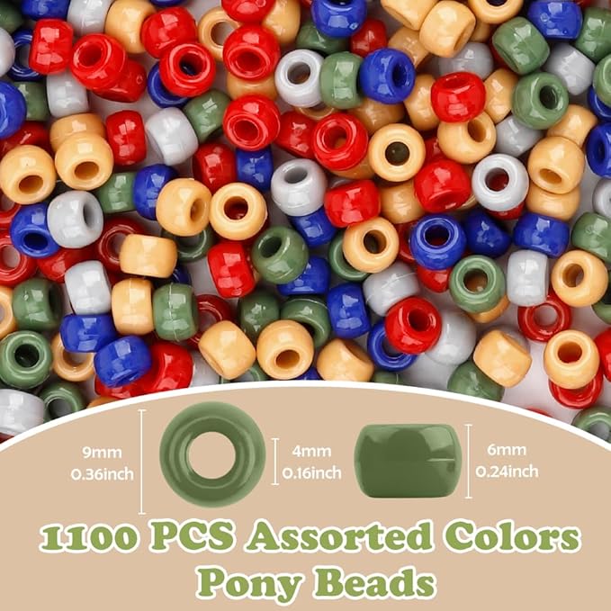 qpixvb 1100pcs pony beads,beads for hair,cute craft bead for bracelets making,small braid bead with holes,colorful jewelry making supplies for adults,9mm
