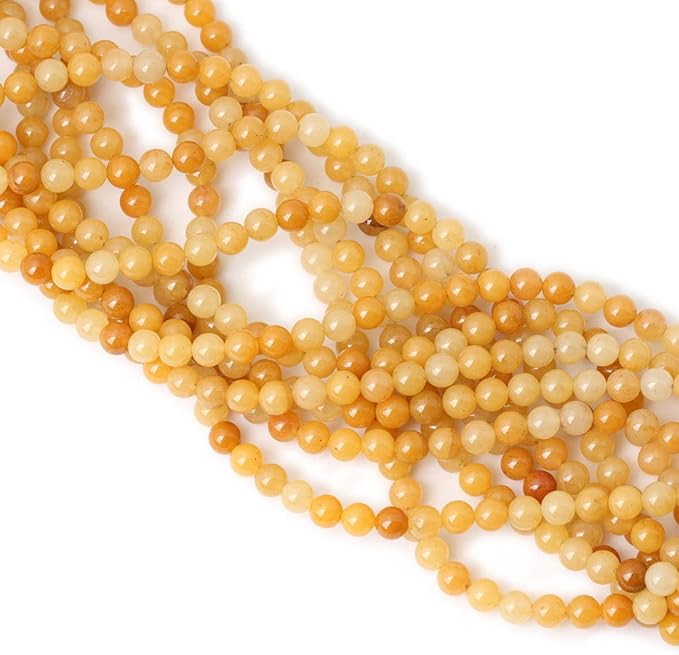 cheavian 60pcs 6mm natural yellow jade gemstone round loose beads for jewelry making diy handmade materials 1 strand 15"