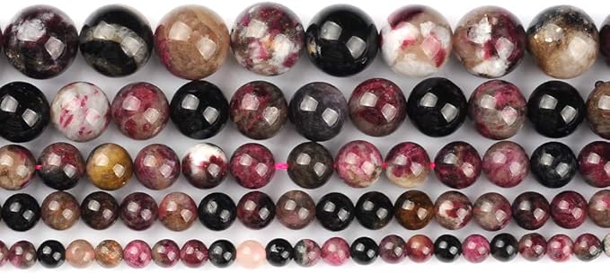 12mm Natural Colourful Tourmaline AB Gemstone Round Loose Beads Crystal Stone Bracelet Necklace Accessories Crafts for Jewelry Making DIY,1 Strand 15"
