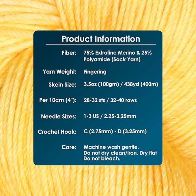 KnitPro Symfonie Fingering Weight Hand Dyed Semi-Solid Yarn Skein | Extra Fine Merino Wool & Polyamide Blend for Knitting & Crocheting, Oeko-TEX Certified 400m, 100g | Terra Sunshine