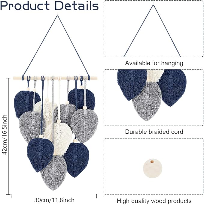 FREEBLOSS Macrame Leaf Wall Hanging Kit - Boho Wall Decor DIY Macrame Tapestry for Beginners