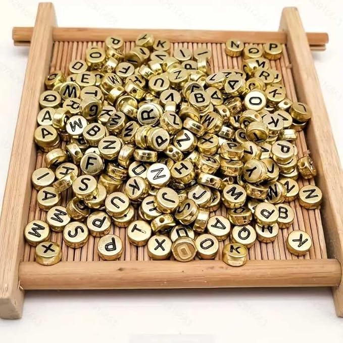 Songxi 1200pcs Gold Letter Beads for Bracelets, 4x7mm Black Alphabet A-Z Beads Friendship Bracelets Jewelry Making Kit