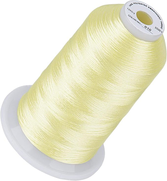 Simthread 5500Yds Embroidery Thread, 5000M High-Yardage 40WT 100% Polyester Thread – 170+ Vivid Colors, High-Speed Rated – Compatible with Brother, Singer, Janome & More - Cream Brown 010