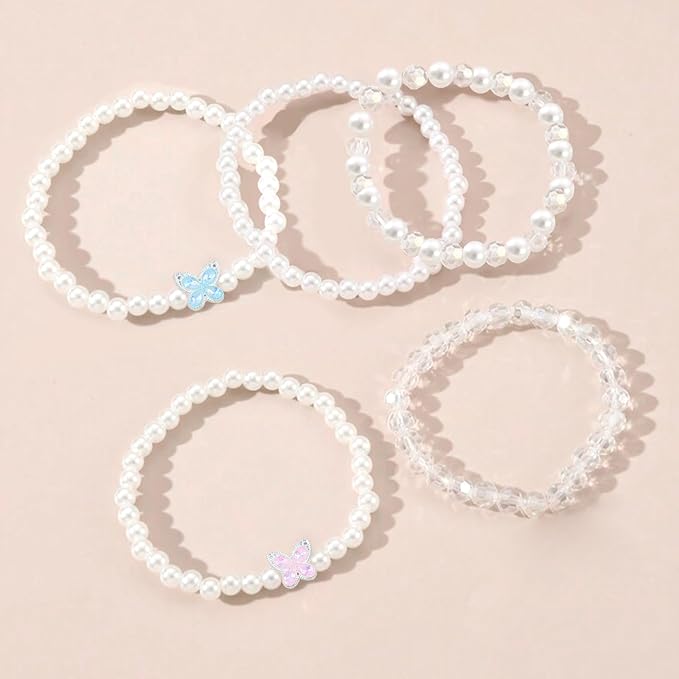 1266 Pcs Pearl Beads for Bracelet Making Kit Butterfly Crystal Beads for Jewelry Making White Pearl Bracelet Bead Charms Necklace Earrings DIY Craft for Women Adult Pearls Bead for Crafting