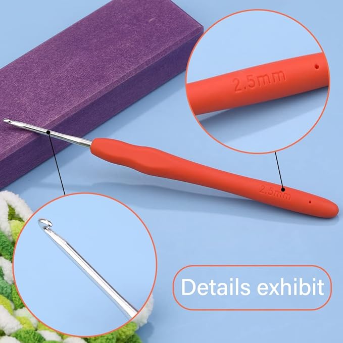 2.5 mm Crochet Hook, Ergonomic Handle for Arthritic Hands, Extra Long  Knitting Needles for Beginners and Crocheting Yarn (2.5 mm)