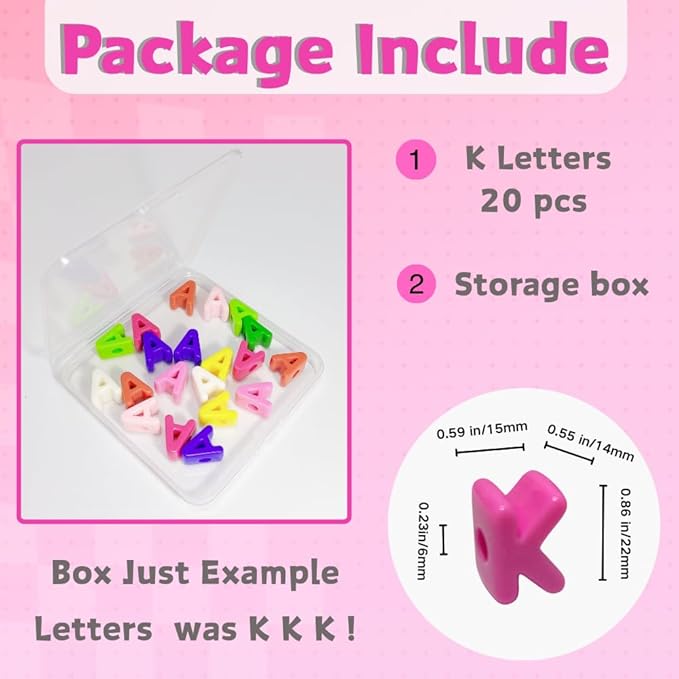 Maerolre 20Pcs Large Letter Beads, 20mm Big Acrylic Bubble Alphabet Beads, Colorful Plastic Beads for DIY Keychains, Jewelry Making, Phone Crafts Projects - K