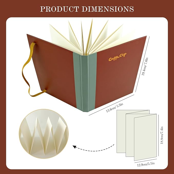 CuppaClip Accordion Watercolour Sketchbook 300GSM Cotton Paper Art Supplies Hardback Concertina Watercolor Travel Journal (Burgundy, 5.3x7.6in)