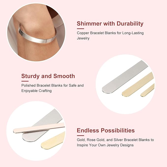 uxcell 6Pcs Bracelet Blanks, 5/8 x 6inch Cuff Bangle Blanks Copper for DIY Jewelry Making(Gold, 1mm Thick)