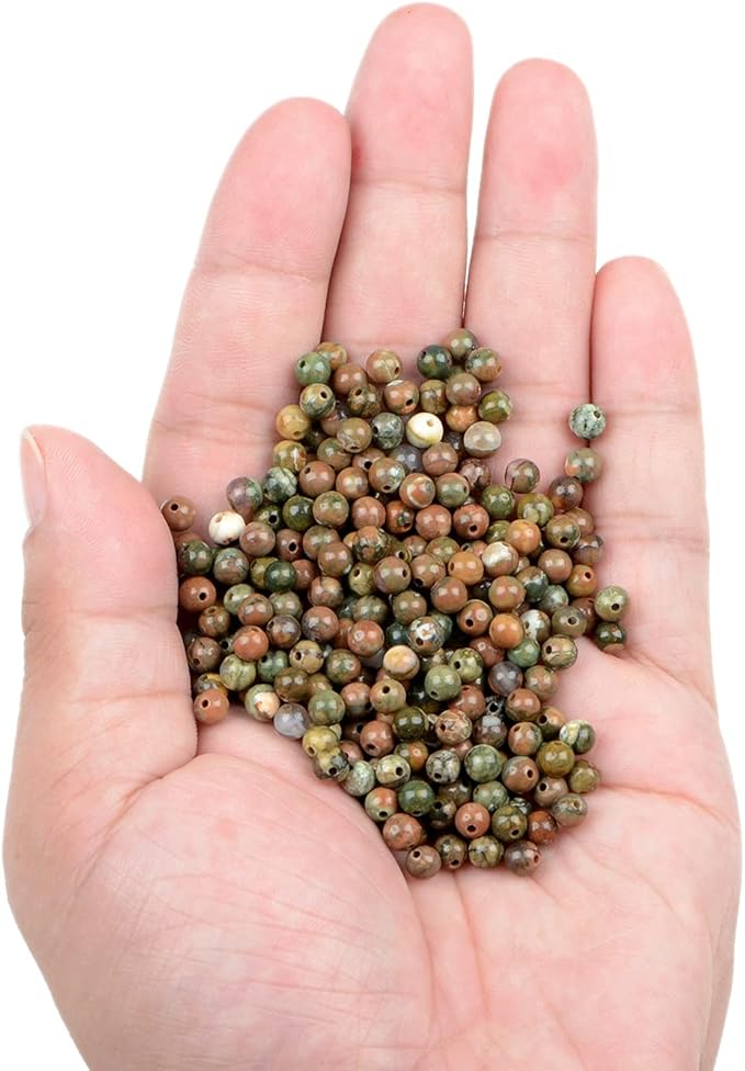 bymitel 210pcs natural crystal beads stone gemstone round energy healing loose beads with stretch cord for jewelry making bracelets anklets (rhyosite jasper, 4mm 210pcs)