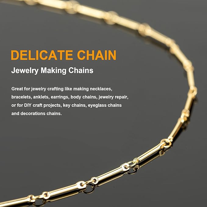 KYUNHOO 16.4 Feet Brass Chains for Jewelry Making 18k Gold Plated Jewelry Chain Roll 12MM Stick Link Chain Necklace for Women DIY Craft Jewelry Making Supplies