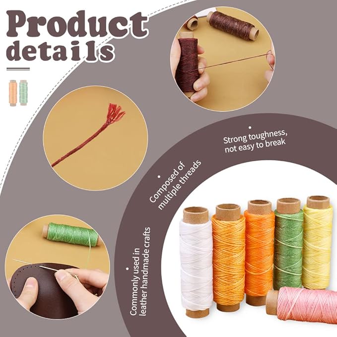 Assorted Color BUTUZE 24PCS 55Yards Leathercraft Waxed Thread-Practical Stitching Thread for Leather Craft DIY, Bookbinding, Shoe Repairing, Leather Sewing