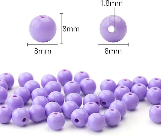 bonny boxx 500pcs 8mm smooth light purple acrylic round beads, plastic resin bubblegum balls chunky gumball beads for necklace and bracelet making, crafting supplies