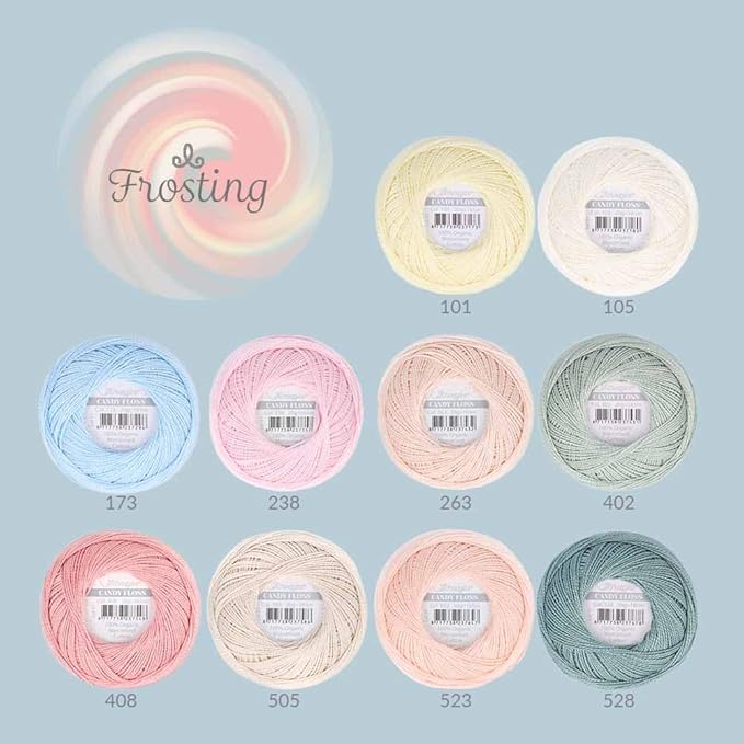 Scheepjes Candy Floss Color Pack 10 x 20 g (0.7 oz) Frosting Mercerized Cotton Assortment Blue Green Yellow