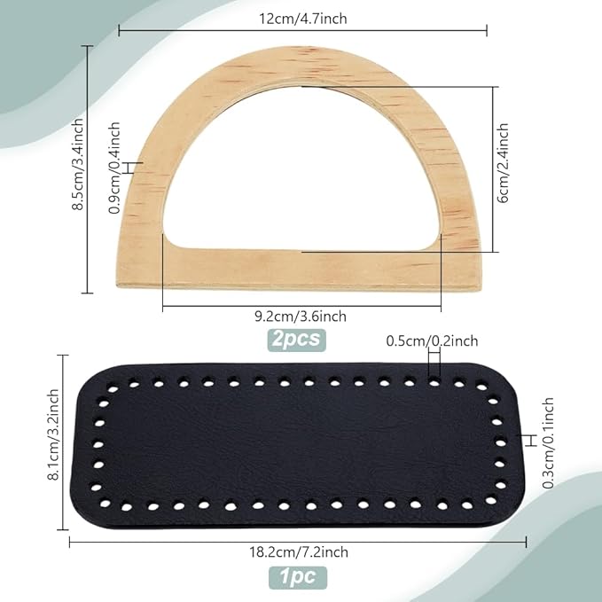 PH PandaHall Crochet Bag Making Kit, 7x3 inch PU Leather Bag Bottom Black Cushion Pad with 2pcs 4.7x3.3 inch D Shape Wooden Purse Handles for DIY Knitting Bags Handbag Shoulder Bags Making