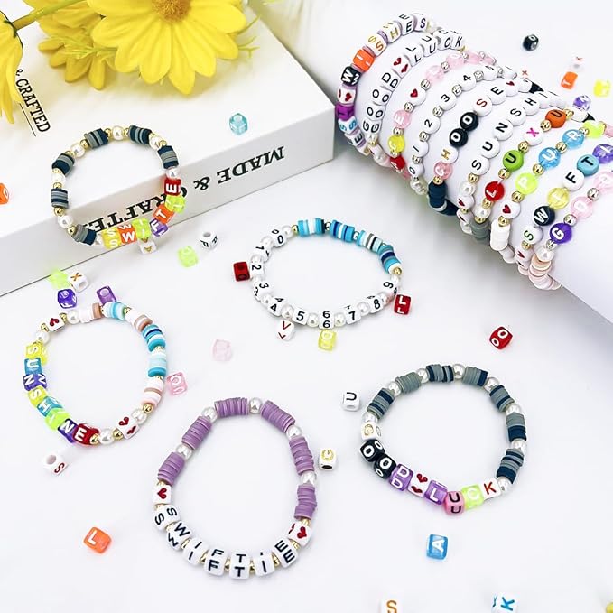MIIIM 1650 Pcs Pony Beads Letters for Bracelets Making, Vowel-Rich Alphabet Kit with Minimized Rare Characters, 6x7mm Large Hole Square Letter Beads, Numbers (Six Styles)