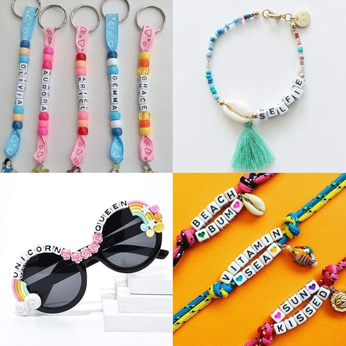 Amaney 810pcs 6x6mm Cube Acrylic Alphabet Letter Beads for Jewelry Making Bracelets Necklaces Key Chains