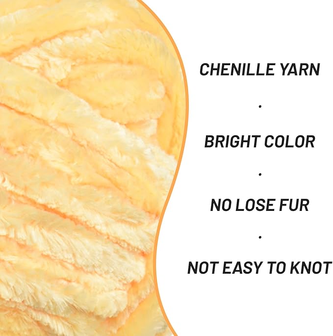 Fuzzy Chunky Chenille Yarn for Crocheting，Soft Plush Yarn for Hand Knitting，Bulky 3x100g（3x49.2 yd） Baby Blanket Yarn for Crocheting Amigurumi Yarns，Crochet Fluffy Velvet Yarns (Light Yellow)