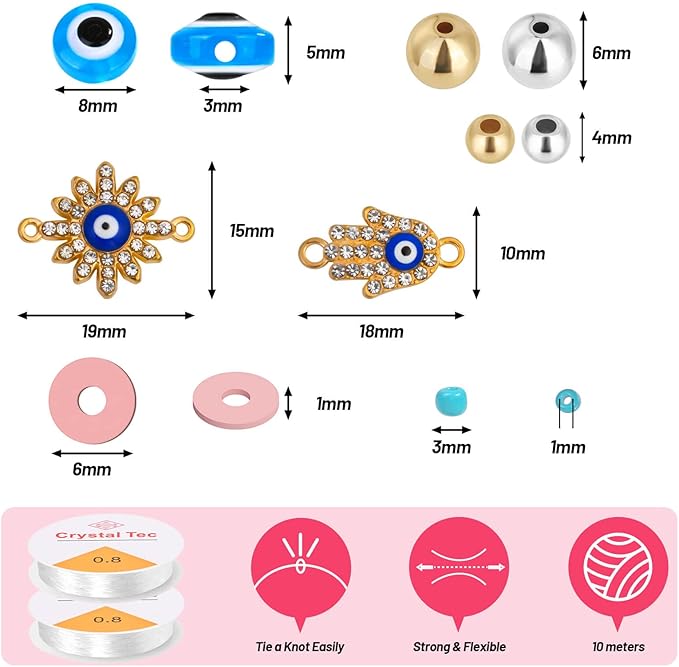 Acejoz 2702 Pieces Bracelet Making Kit, Including Evil Eye Beads, Evil Eye Charms, Assorted Beads and Elastic String for Bracelets