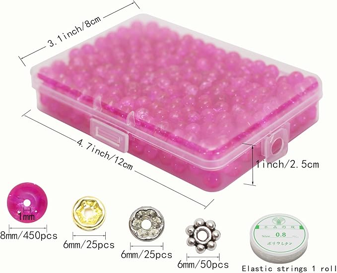 450pcs Rose Crackle Glass Beads Handcrafted Round Lampwork Smooth Loose Beads for Bracelet & DIY Jewelry Making 8mm