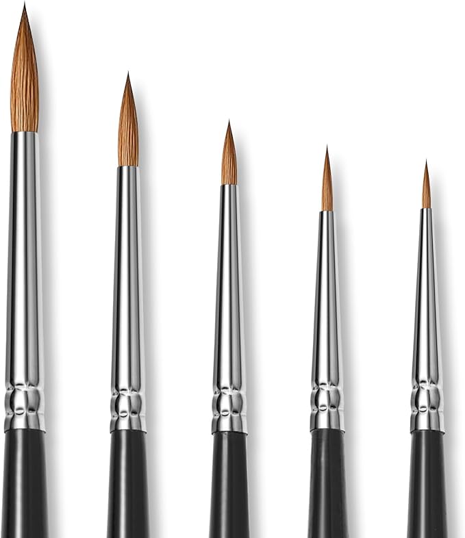 Kolinsky Sable Miniature Watercolor Brushes, Fuumuui 5pcs Professional Small Detail Paint Brushes for Watercolor Gouache Ink and More - Round #00000, #00, #0, #1, #3