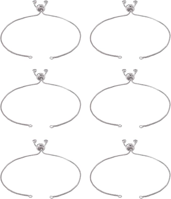 FASHEWELRY 5 Strands Brass 9.4" Adjustable Slider Extender Box Chain Bracelet with Ball End with Cubic Zirconia Ends for Bracelet Jewelry Making (Platinum)