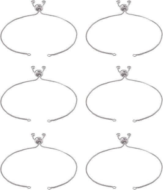 FASHEWELRY 5 Strands Brass 9.4" Adjustable Slider Extender Box Chain Bracelet with Ball End with Cubic Zirconia Ends for Bracelet Jewelry Making (Platinum)
