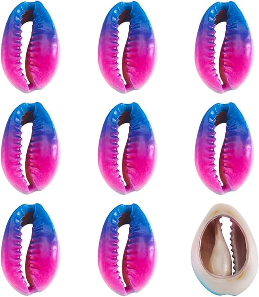 Cheriswelry 10pcs Deep Sky Blue Natural Cowrie Shell Beads Two Tone Spray Painted No Hole Seashell Ocean Summer Beach Loose Spacer Beads Charms 20~26mm for DIY Craft Bracelet Jewelry Making