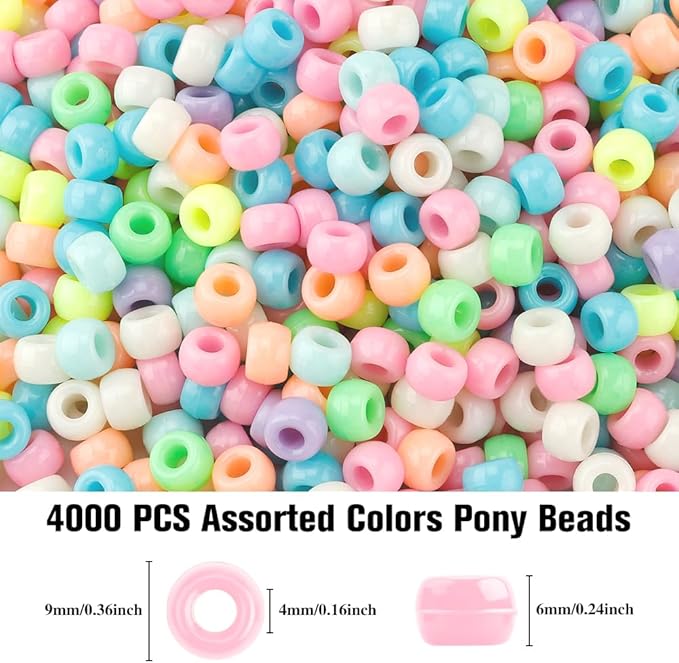 pony beads 4000 pcs,beads for jewelry making hair bead kandi jewelry making bracelet bead plastic for crafts hair braids for girls(marcaron)