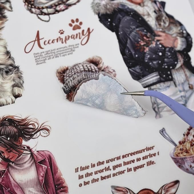 Pet Friends Journal Sticker Book for Adults Journaling, Scrapbook PET Washi Stickers for Scrapbooking, Junk Journal Supplies, Collage, Bujo, A5, 20 Sheets