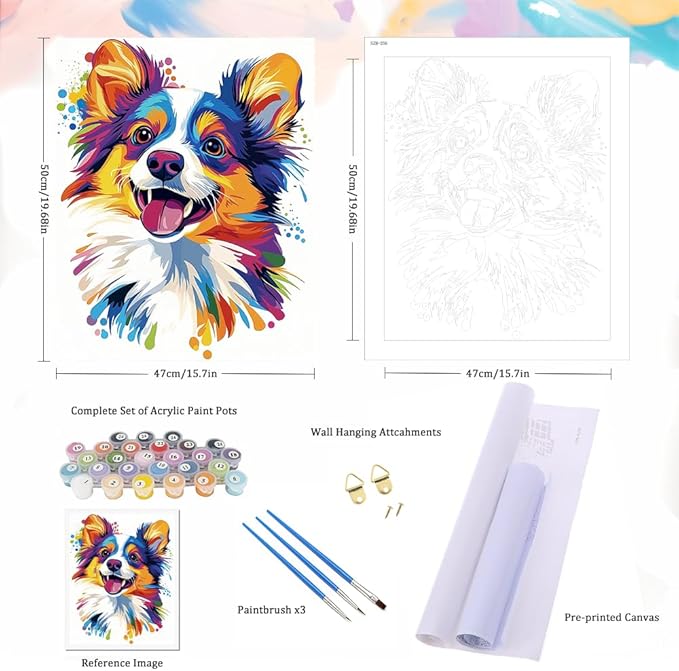 Natuyalo Paint by Number Kits for Adults, Colorful Dog Acrylic Easy Paint by Numbers for Adults Beginner, Animal DIY Painting by Numbers for Gift Home Wall Decor 16" x 20"